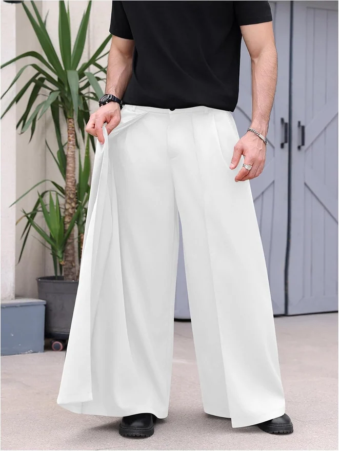 Baggy Dress Pants Wide Leg Pleated Loose Work Trousers White by OYOANGLE, photograph 2 of 3