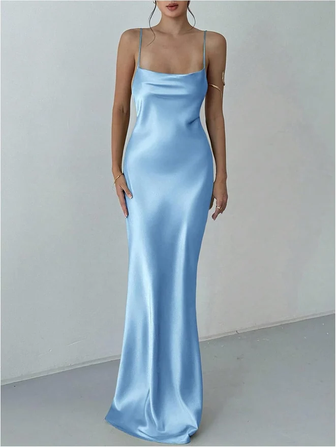 Satin Backless Formal Bodycon Dress Wedding Guest Dresses by OYOANGLE, photograph 2 of 3