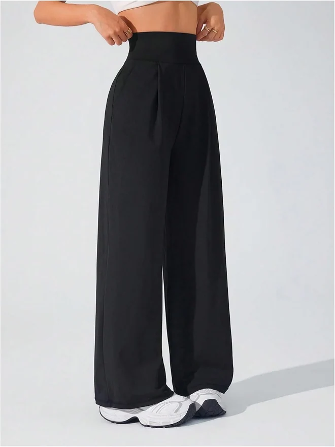 Wide Leg Yoga Pants Cinched High Waist Lounge Sweatpants by OYOANGLE, photograph 3 of 3