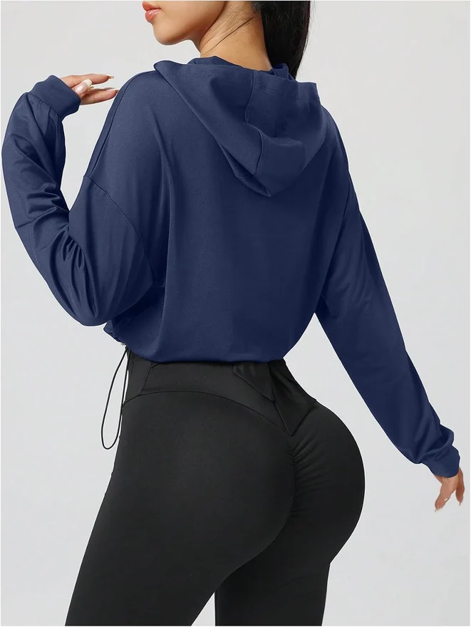 Zip Up Hoodie Jackets Long Sleeve Lightweight Workout Cropped by OYOANGLE, photograph 3 of 4