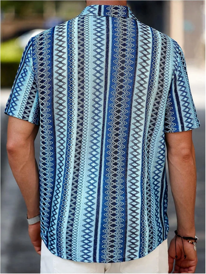 Textured Jacquard Button Down Shirts Tropical Beach Shirt by OYOANGLE, photograph 4 of 4