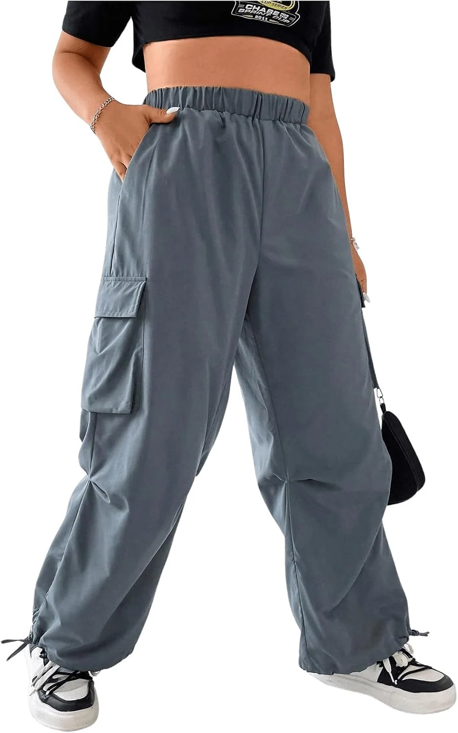 Plus Size Cargo Pants Baggy Trousers with Pockets by OYOANGLE, photograph 1 of 4