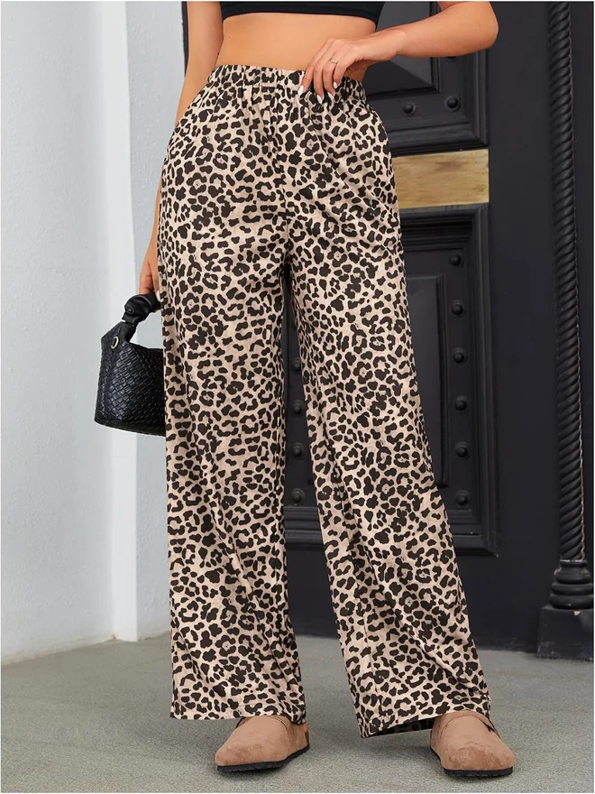 Leopard Print Elastic High Waist Long Pants by OYOANGLE, photograph 3 of 3