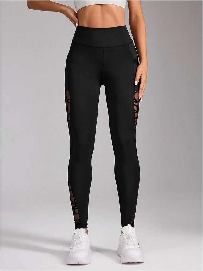 High Waisted Mesh Yoga Leggings Tummy Control Workout Athletic by OYOANGLE, photograph 3 of 3