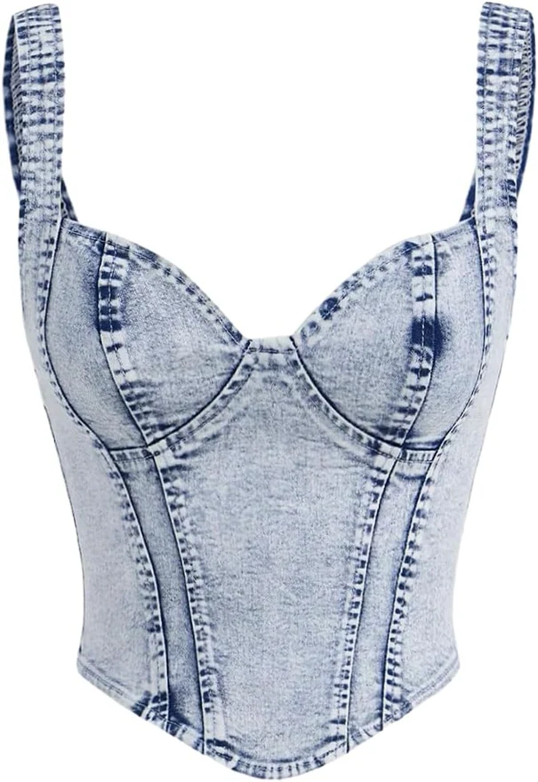 Denim Tank Top Vest Jean Corset Bustier Western Tops by OYOANGLE, photograph 2 of 4
