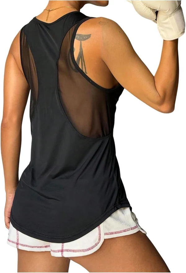 Workout Athletic Running Tank Top Mesh Sheer Activewear by OYOANGLE