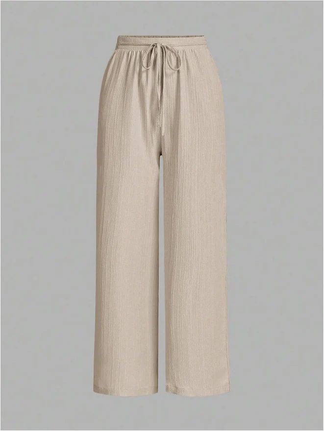 3 Pack Textured Drawstring High Waisted Travel Pants Loose Wide by OYOANGLE, photograph 3 of 4
