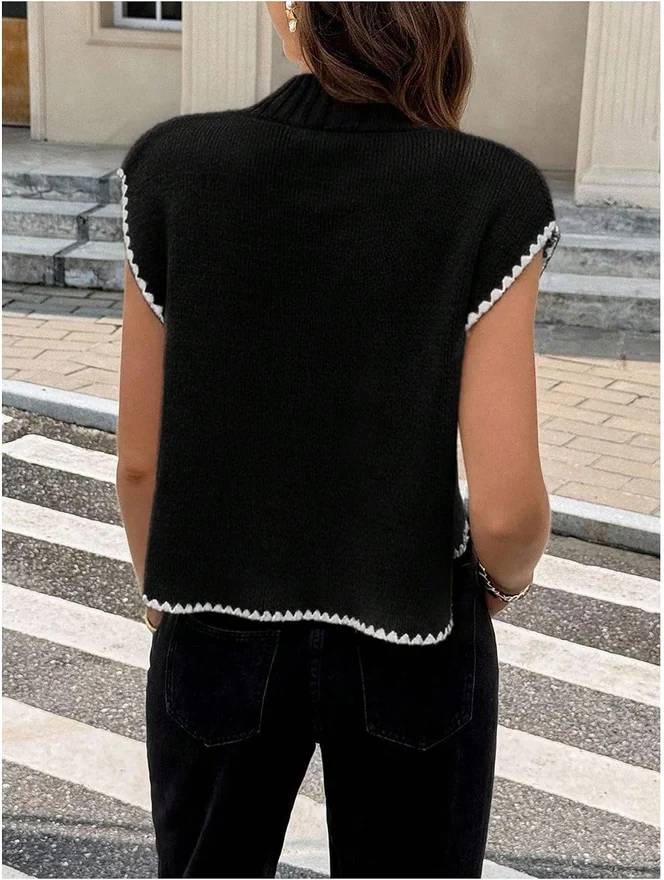 Bow Short Sleeve Sweater Side Tie Knit Pullover Top Black by OYOANGLE, photograph 3 of 4