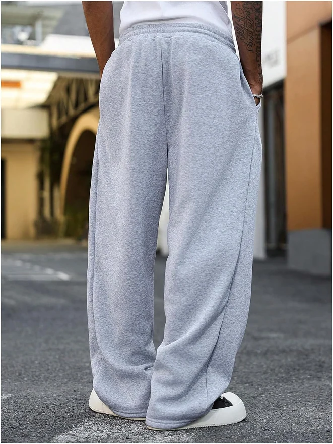 Baggy Sweatpants Drawstring Waist Workout Gym Wide Leg Pants by OYOANGLE, photograph 2 of 3