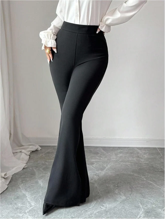 High Waisted Flared Dressy Pants Side Slit Trousers Black by OYOANGLE, photograph 2 of 3