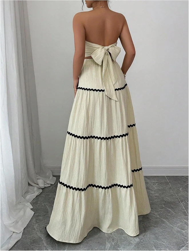2 Piece Outfits Bandeau Crop Top and Flowy Maxi Skirt Set by OYOANGLE, photograph 3 of 3