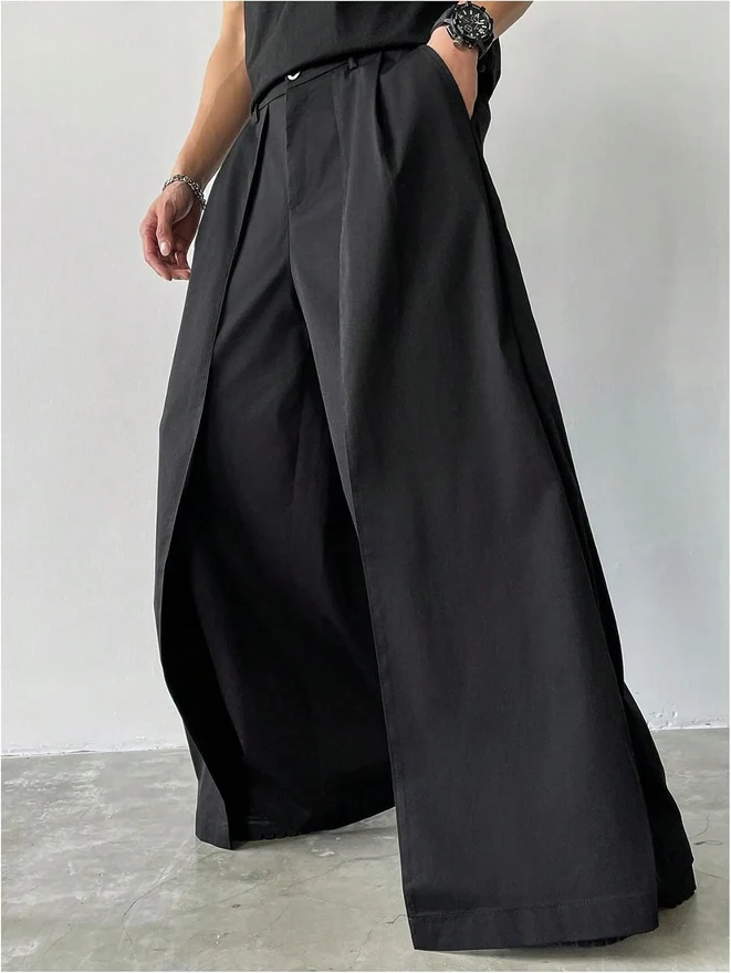 Baggy Dress Pants Wide Leg Pleated Loose Work Trousers Black by OYOANGLE, photograph 3 of 3