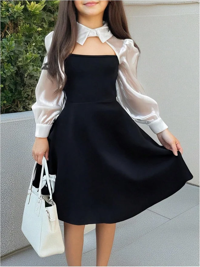 Girl's Long Sleeve Cute Princess Fall A Line Dress Black and by OYOANGLE, photograph 3 of 4