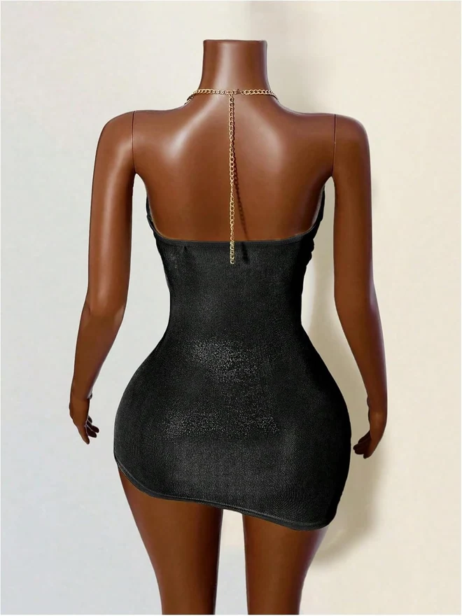 Glitter Criss Cross Halter Mini Bodycon Party Cami Dress by OYOANGLE, photograph 2 of 3