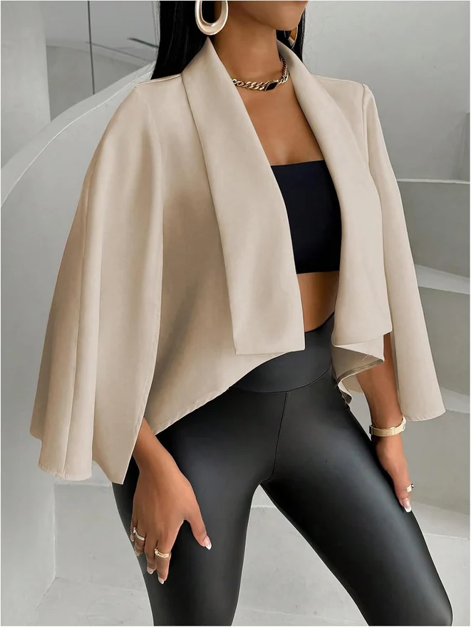 Cape Blazer Long Sleeve Cropped Blazers Jacket Coat Work by OYOANGLE, photograph 4 of 4