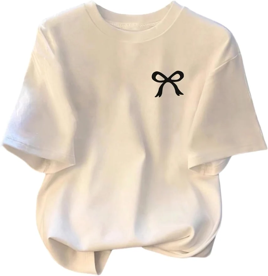 Bow Graphic Short Sleeve T Shirts Crew Neck Summer Tee Shirts by OYOANGLE, photograph 4 of 4
