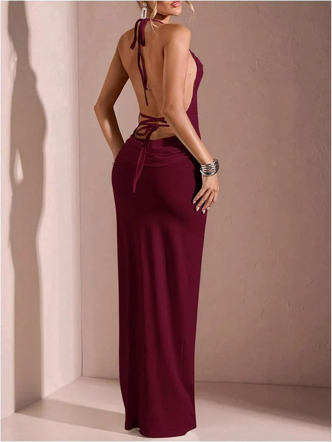 Elegant Backless Sleeveless Bodycon Dress Halter Dress by OYOANGLE