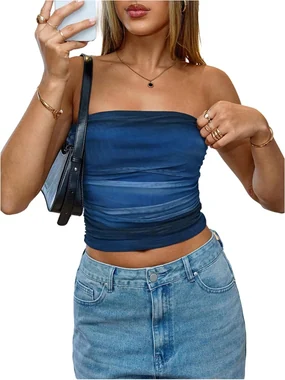 Tie Dye Strapless Tube Top Multicolor in Blue