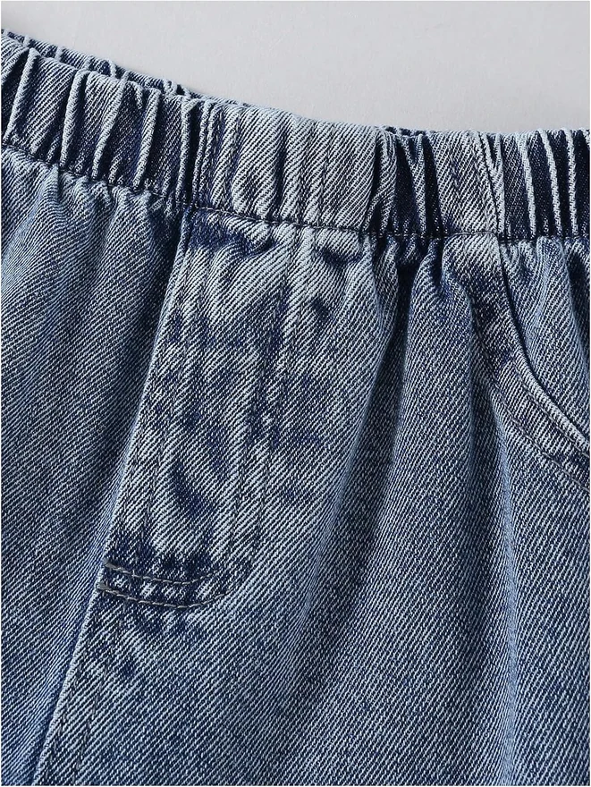 Girl's Star Wide Leg Baggy Jeans Y2K Elastic Waist Denim Pants by OYOANGLE, photograph 2 of 3