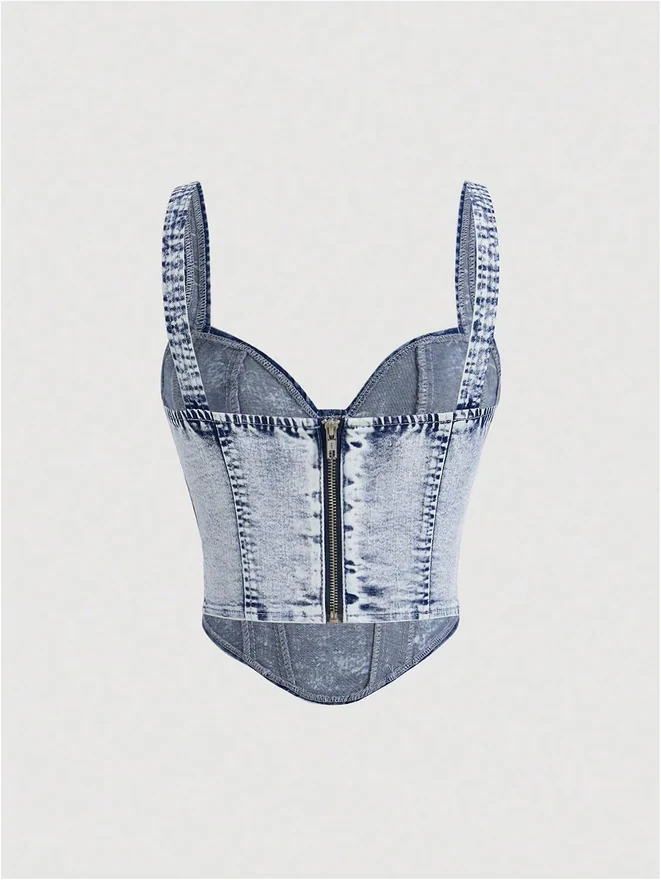 Denim Tank Top Vest Jean Corset Bustier Western Tops by OYOANGLE, photograph 3 of 4
