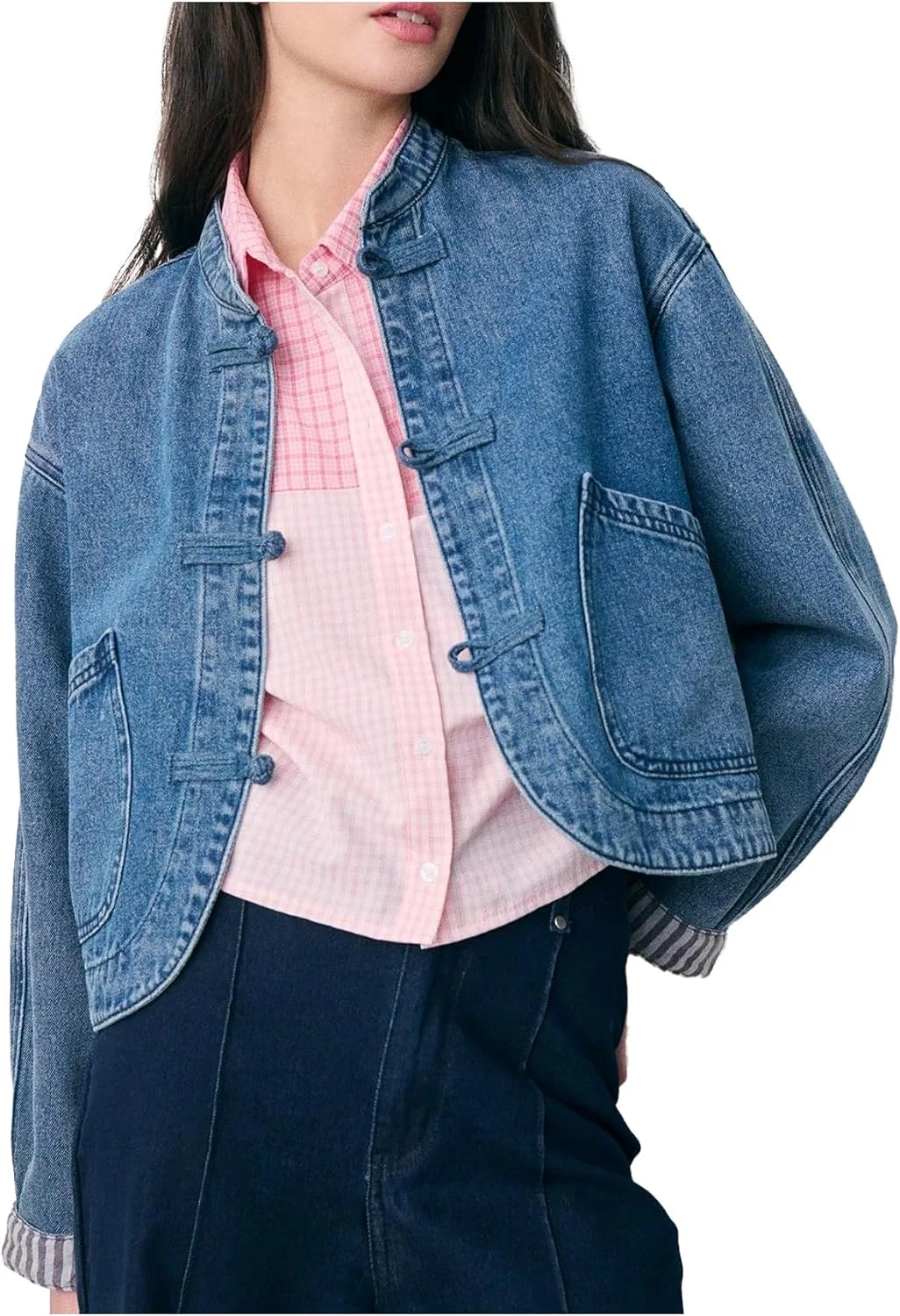 Y2k Cropped Jean Jacket Oversized Fall Autumn Denim Jacket by OYOANGLE, photograph 1 of 4