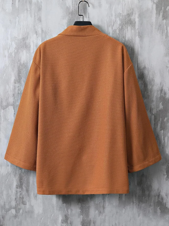 Japanese Rib Knit Kimono Cardigan Jackets Long Sleeve Open Front by OYOANGLE, photograph 2 of 4
