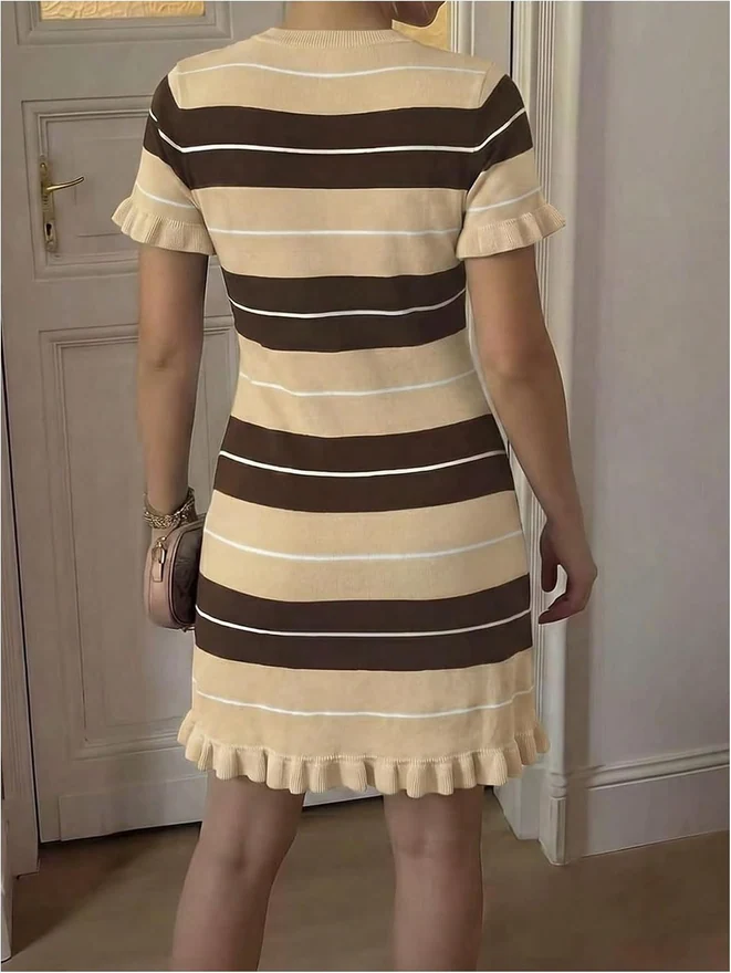 Striped Short Sleeve Sweater Dress Bodycon Fall Mini Dress by OYOANGLE, photograph 4 of 4