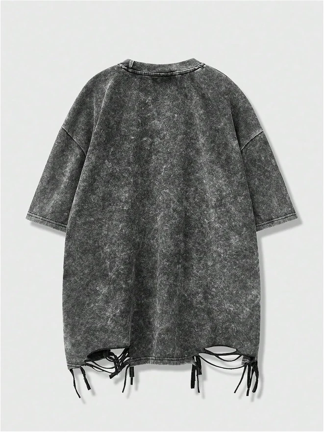 Ripped Washed Tee Shirt Crewneck Short Sleeve Distressed Grunge by OYOANGLE, photograph 2 of 4