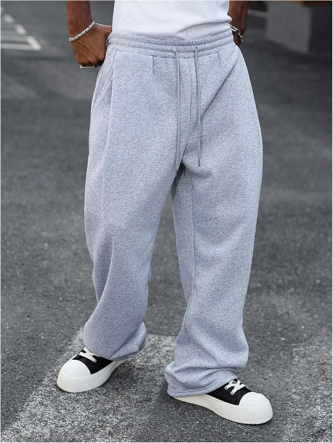 Baggy Sweatpants Drawstring Waist Workout Gym Wide Leg Pants by OYOANGLE