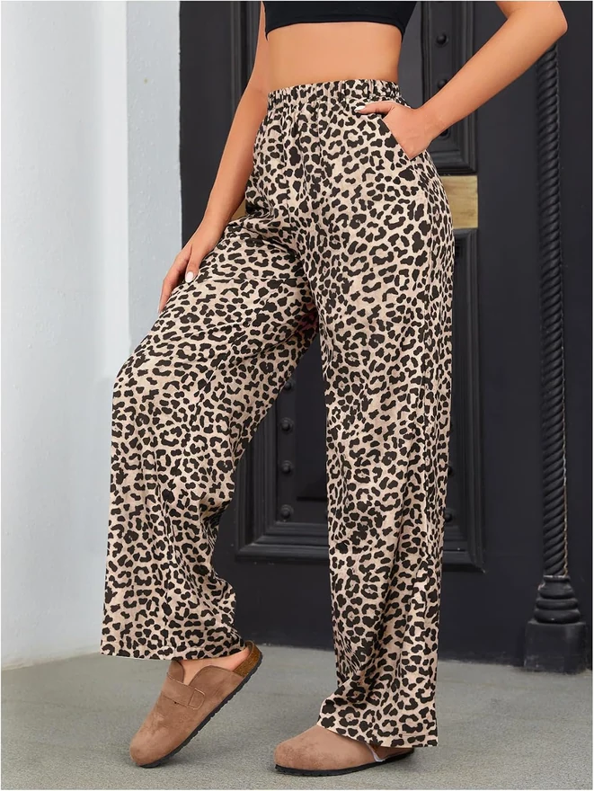 Leopard Print Elastic High Waist Long Pants by OYOANGLE, photograph 2 of 3