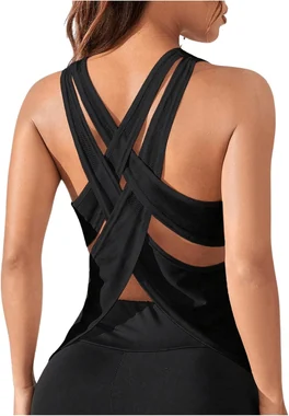 Open Back Workout Tops for Women Backless Athletic Tank Tops in Black