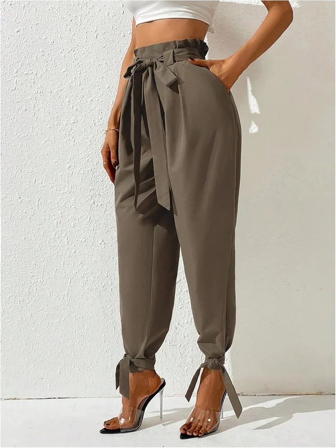 Elastic Waist Belted Harem Pants Baggy Crop Pants Barrel Leg by OYOANGLE