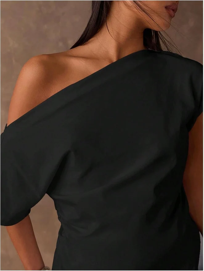 Off The Shoulder Tops for Women Asymmetrical Y2K Going Out T by OYOANGLE, photograph 3 of 3
