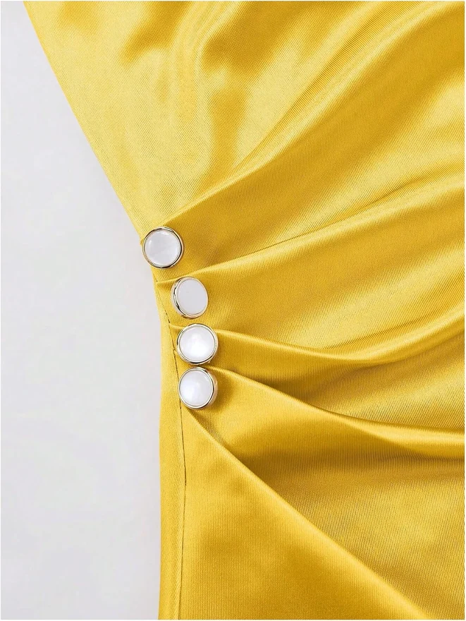 Satin Spaghetti Strap Midi Wedding Dress Elegant Cowl Neck Side by OYOANGLE, photograph 3 of 3