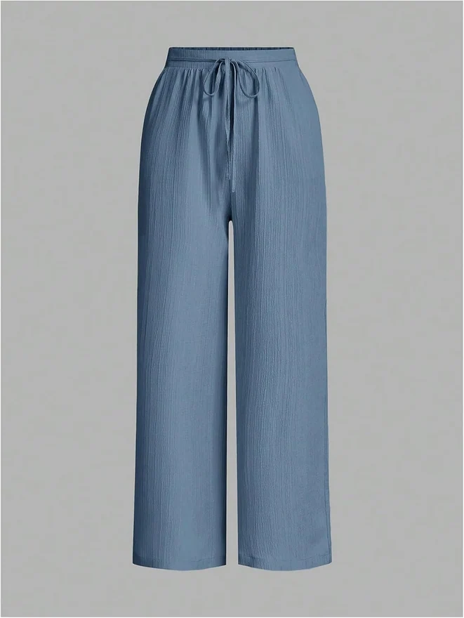3 Pack Textured Drawstring High Waisted Travel Pants Loose Wide by OYOANGLE, photograph 4 of 4