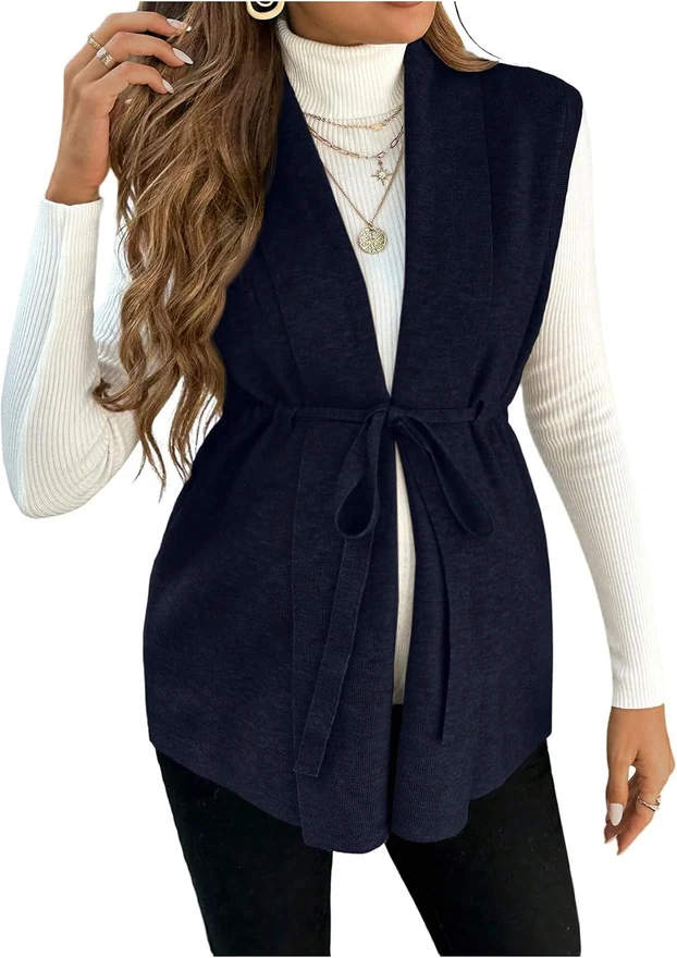 Maternity Elegant Business Casual Sweater Vest Dark Blue by OYOANGLE