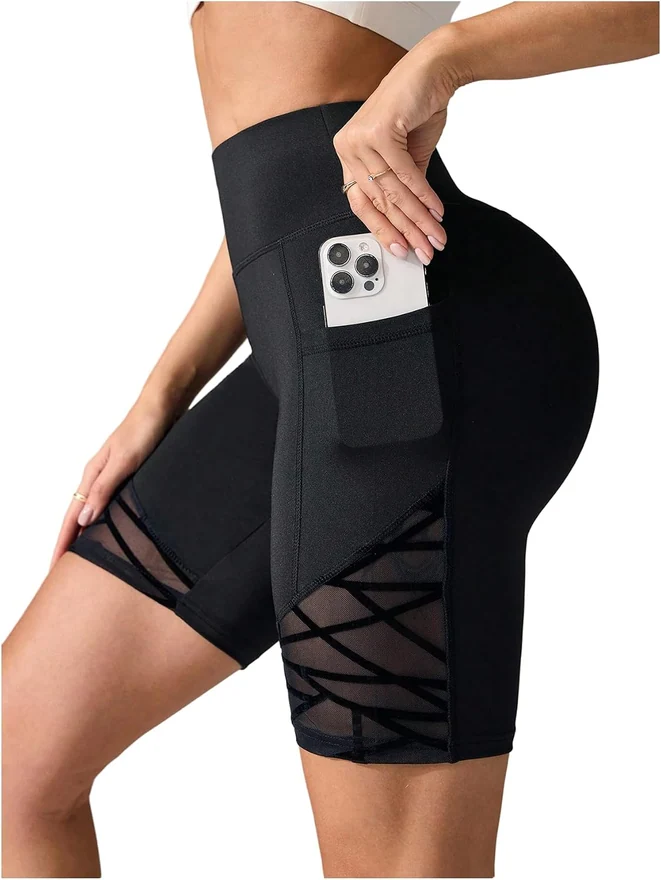 Athletic Shorts High Waist Mesh Seamless Workout Gym Yoga Shorts by OYOANGLE
