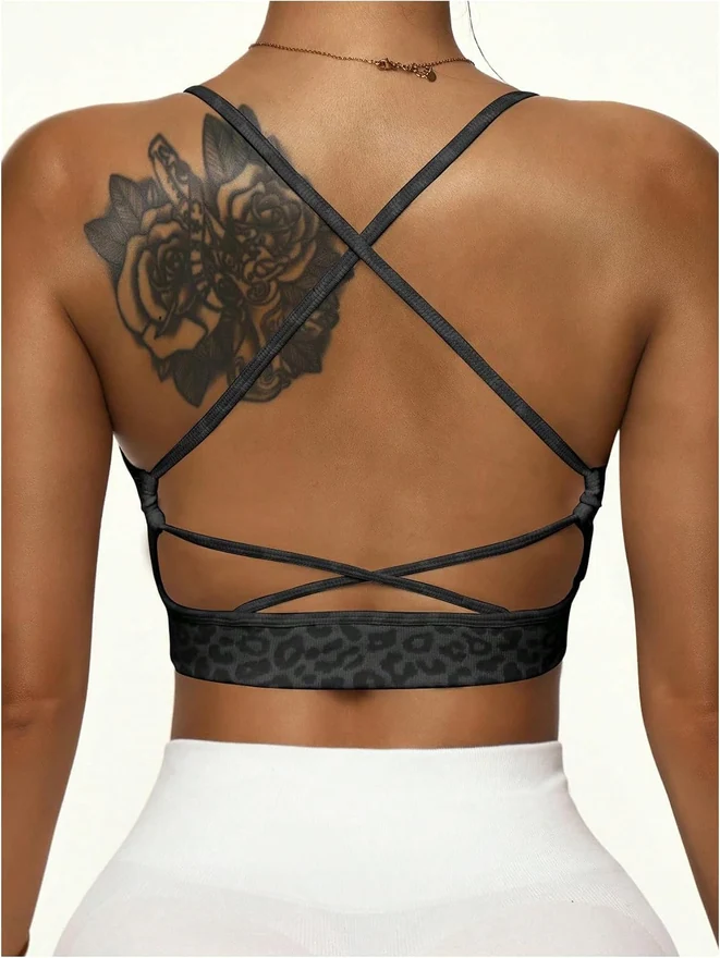 Cheetah Print Sports Bra Criss Cross Bras Strappy Sports by OYOANGLE, photograph 2 of 4