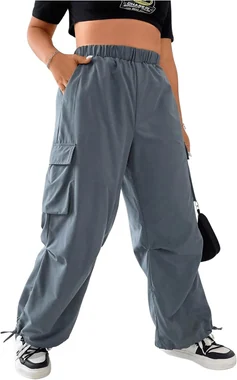 Plus Size Cargo Pants Baggy Trousers with Pockets in Dusty Blue