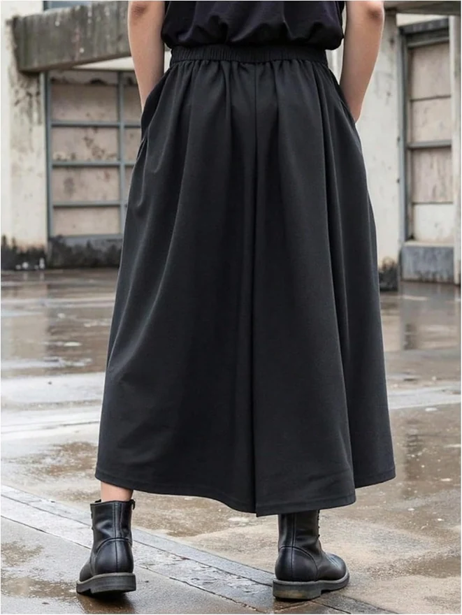 Wide Leg Pleated Skirt Pants Belted Pleated Japanese Cropped by OYOANGLE, photograph 3 of 4