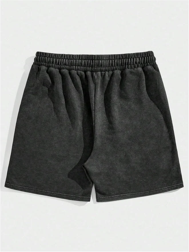 Vintage Washed Drawstring Elastic Waist Shorts Black by OYOANGLE, photograph 2 of 4