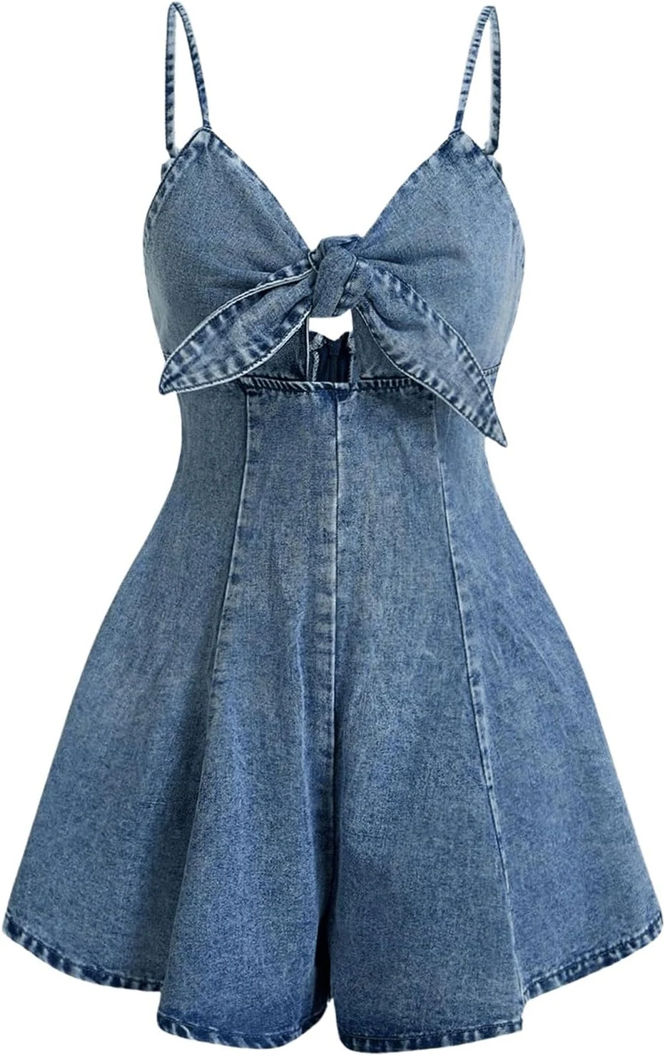 Vintage Bowknot Spaghetti Strap Denim Romper Jean Dress by OYOANGLE, photograph 1 of 4