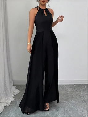 Wide Leg Halter Jumpsuit in Black