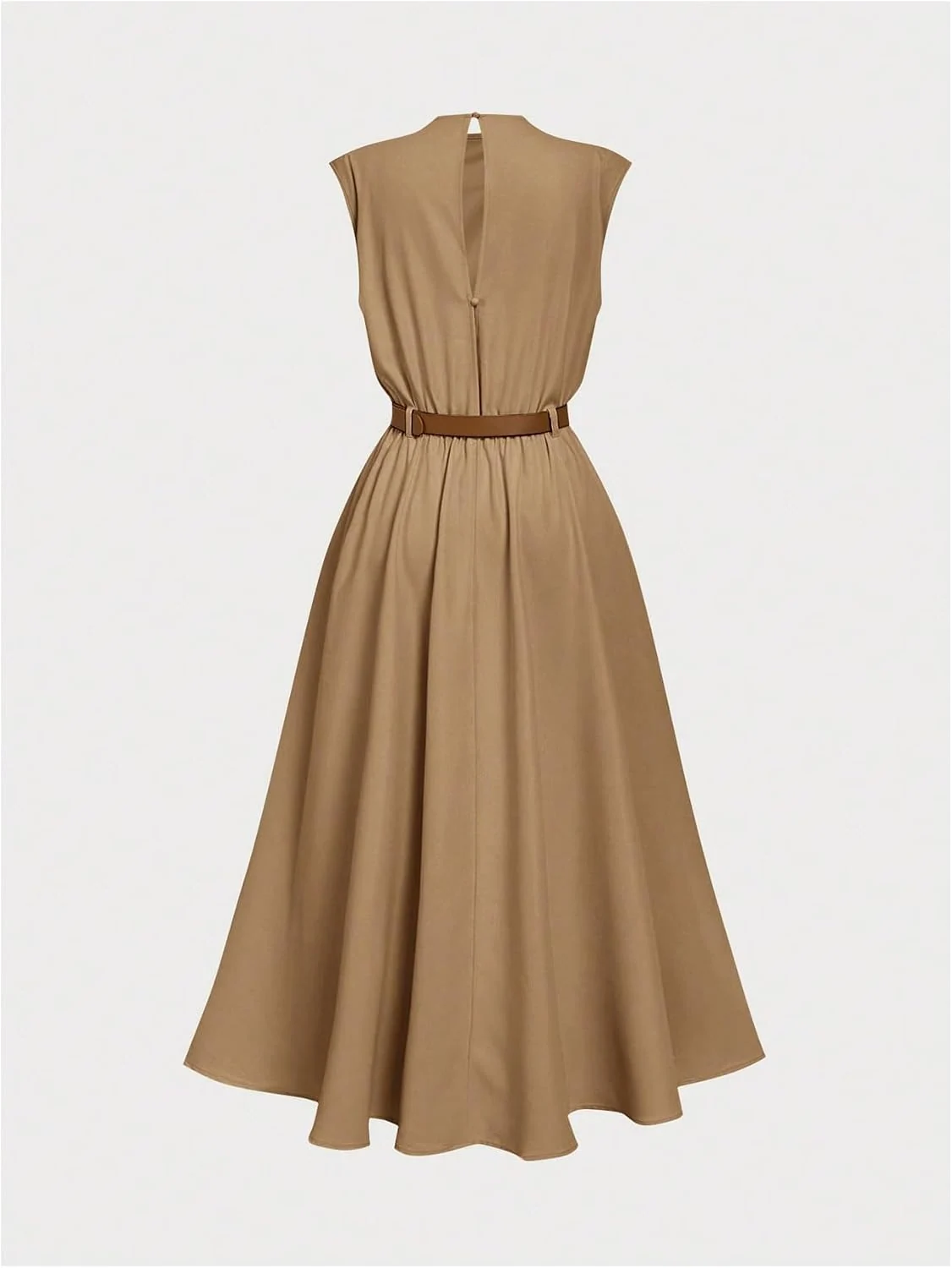 Mock Neck Ruched Belted Dress Cinched Waist A Line Dress by OYOANGLE, photograph 1 of 3