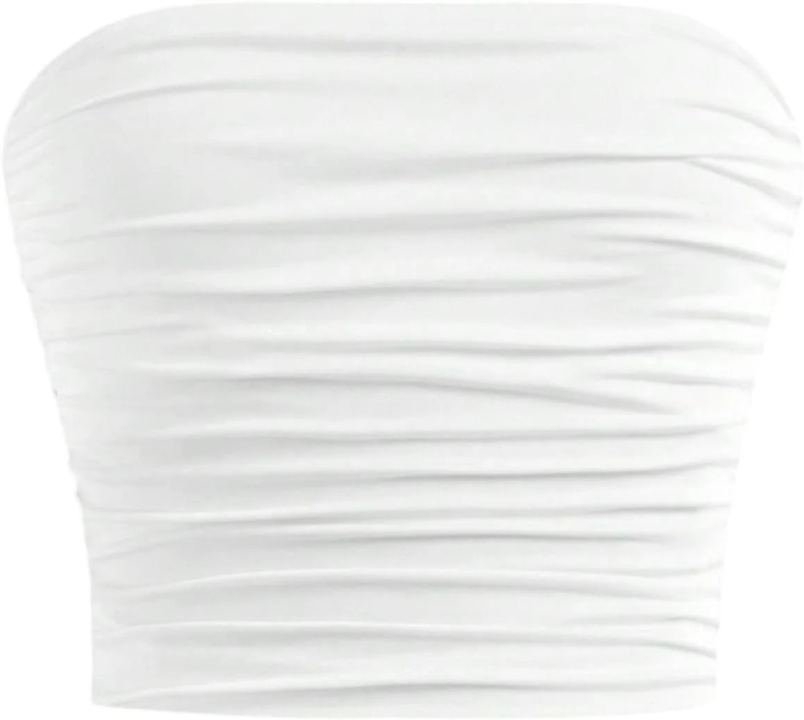 Girl's Strapless Ruched Cropped Tube Tops White by OYOANGLE, photograph 1 of 4