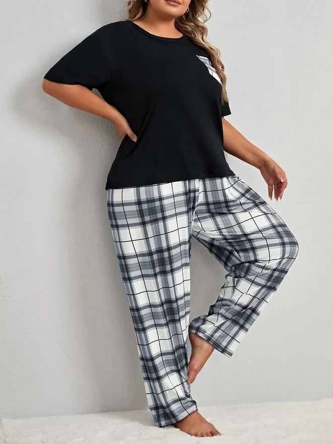 Plus Size 2 Piece Pajama Set Loungewear Set Short Sleeve Tee by OYOANGLE