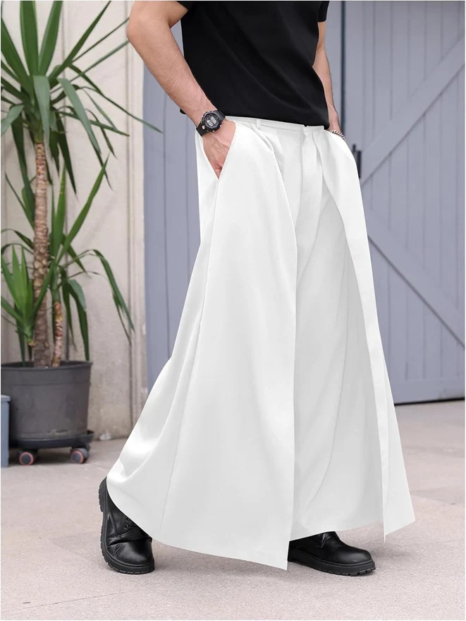 Baggy Dress Pants Wide Leg Pleated Loose Work Trousers White by OYOANGLE, photograph 3 of 3