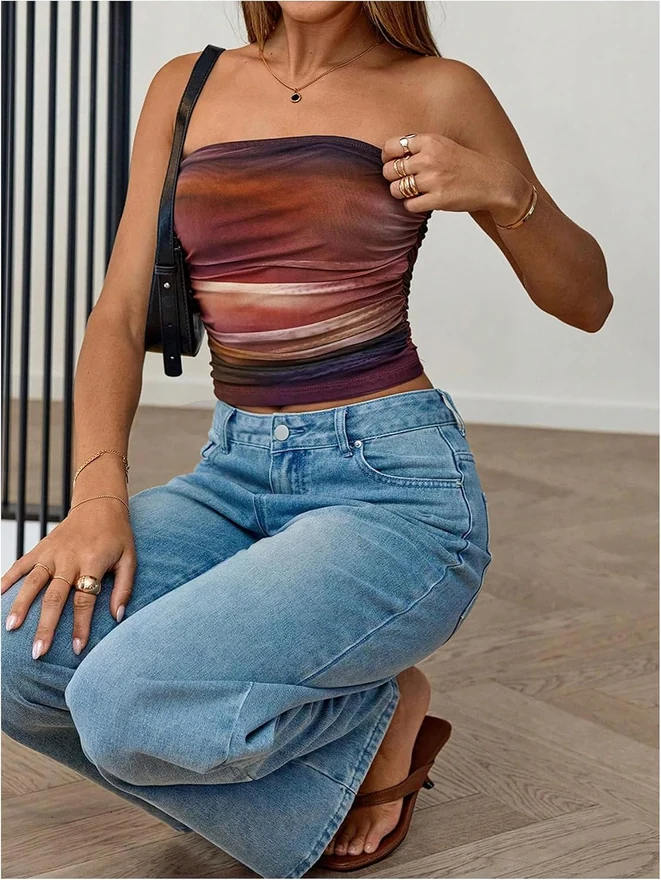 Tie Dye Strapless Tube Top Multicolor by OYOANGLE, photograph 4 of 4