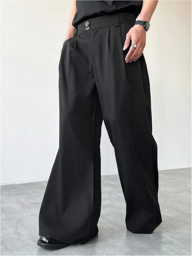 Wide Leg Suit Pants Pleated Business Casual Baggy Dress Trousers by OYOANGLE