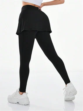 Skirted Leggings with Pockets Black in Black